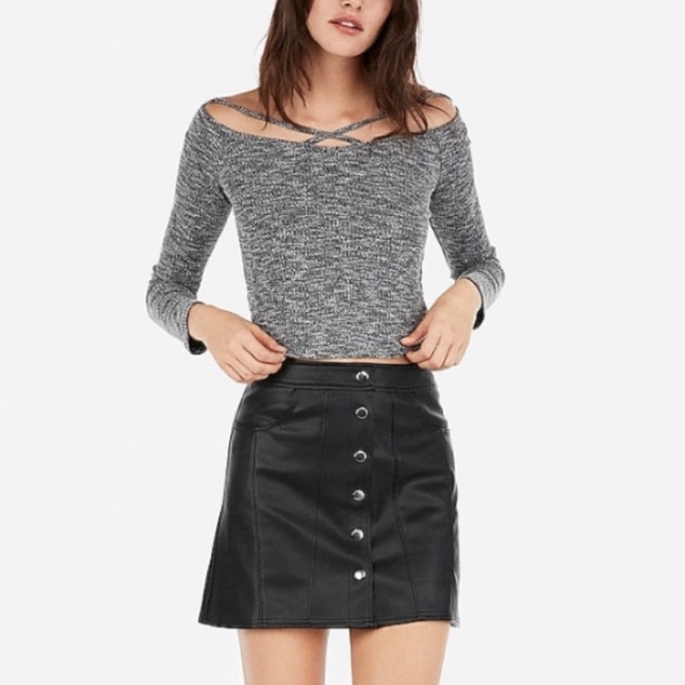 Express Vegan Leather Button Front Skirt | Size 2